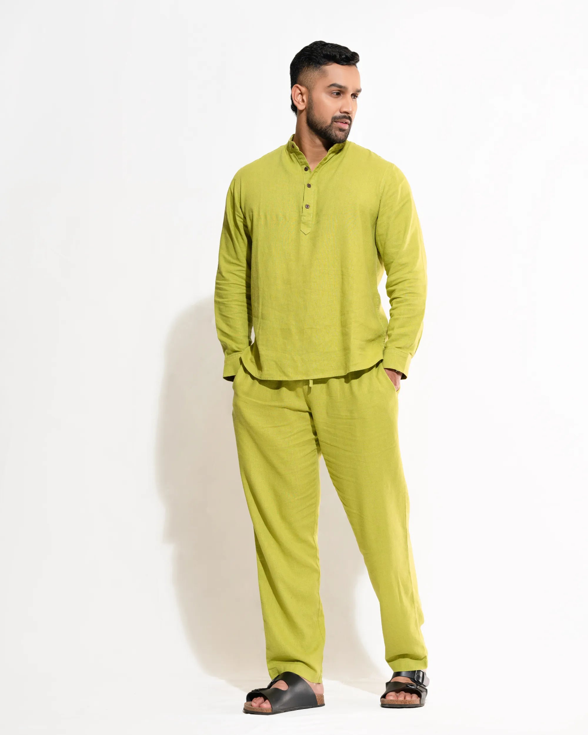 Solid Color Simple Long Sleeve Shirt And Pants Set