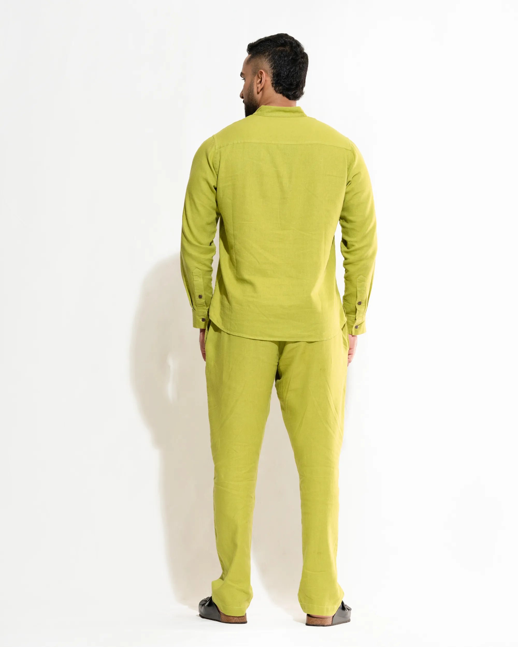 Solid Color Simple Long Sleeve Shirt And Pants Set