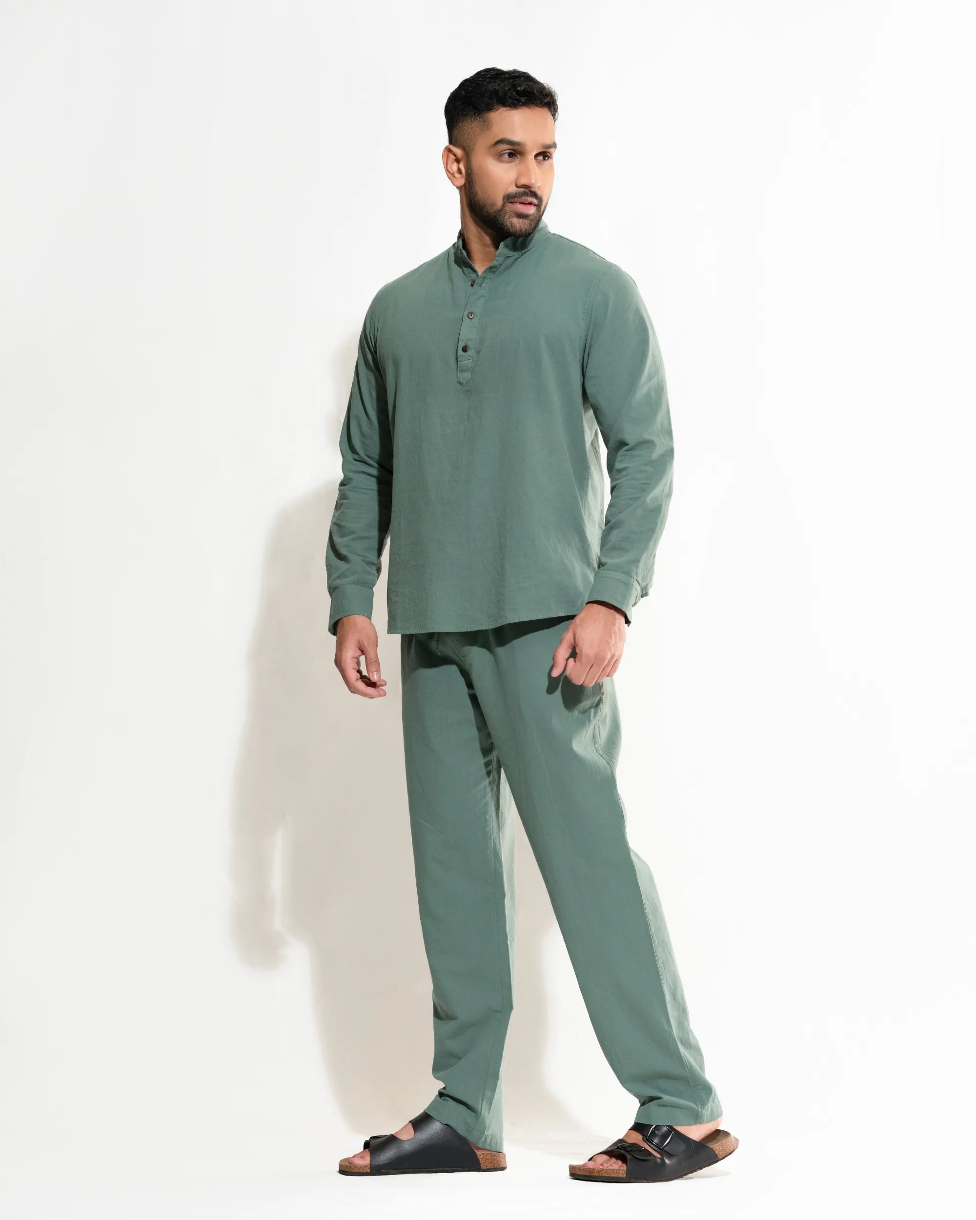 Solid Color Simple Long Sleeve Shirt And Pants Set