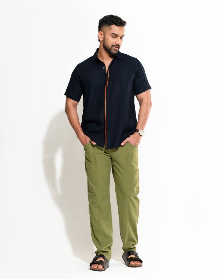 Placket Embroidered Half Sleeve Shirt