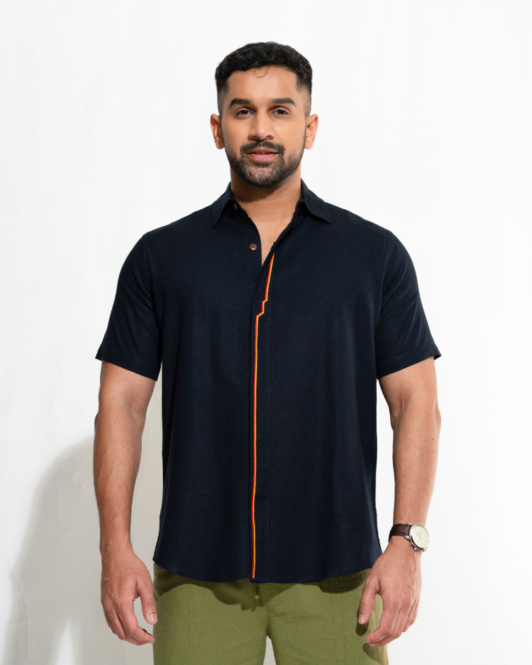 Placket Embroidered Half Sleeve Shirt