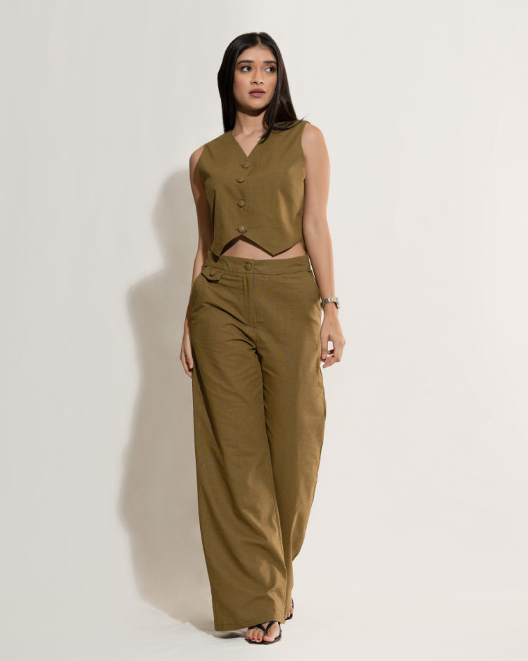 Button Front Vest Blazer & Wide Leg Pant