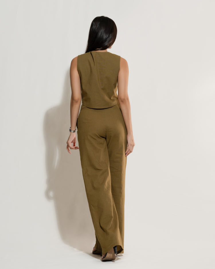 Button Front Vest Blazer & Wide Leg Pant