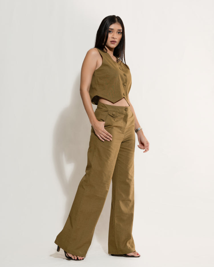 Button Front Vest Blazer & Wide Leg Pant