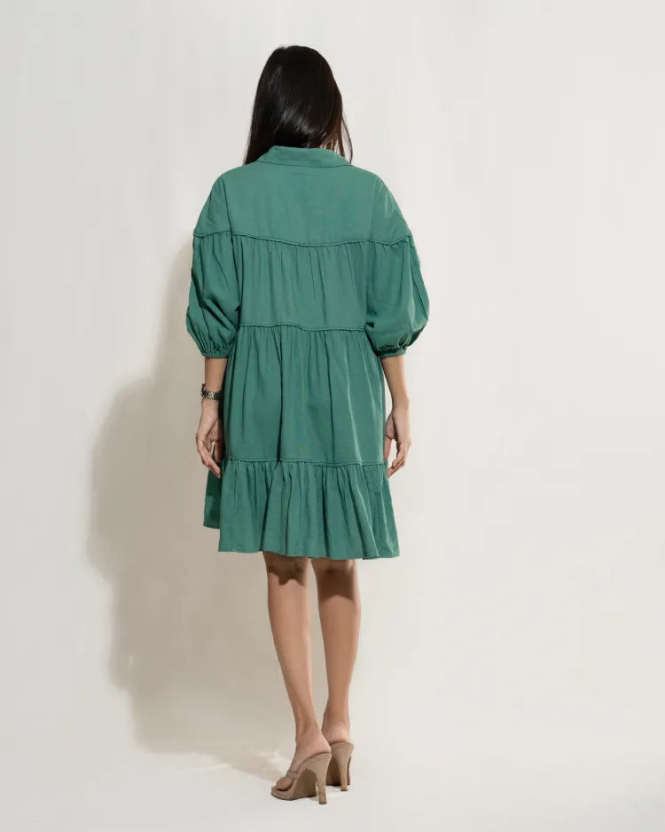 Oversize Layered Ruffle Shirt Dress