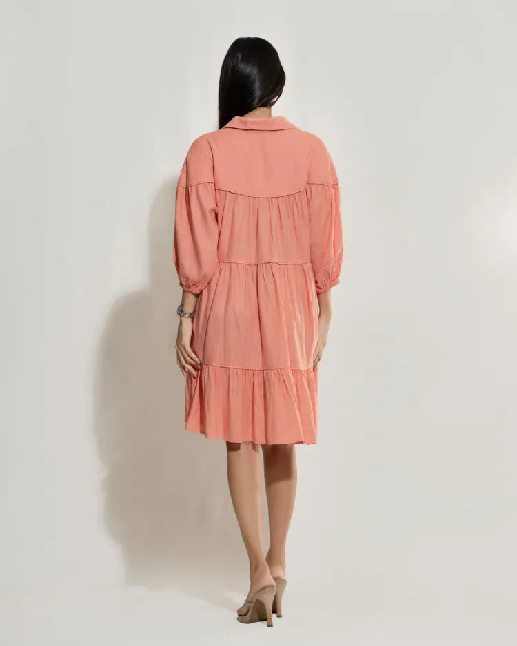 Oversize Layered Ruffle Shirt Dress