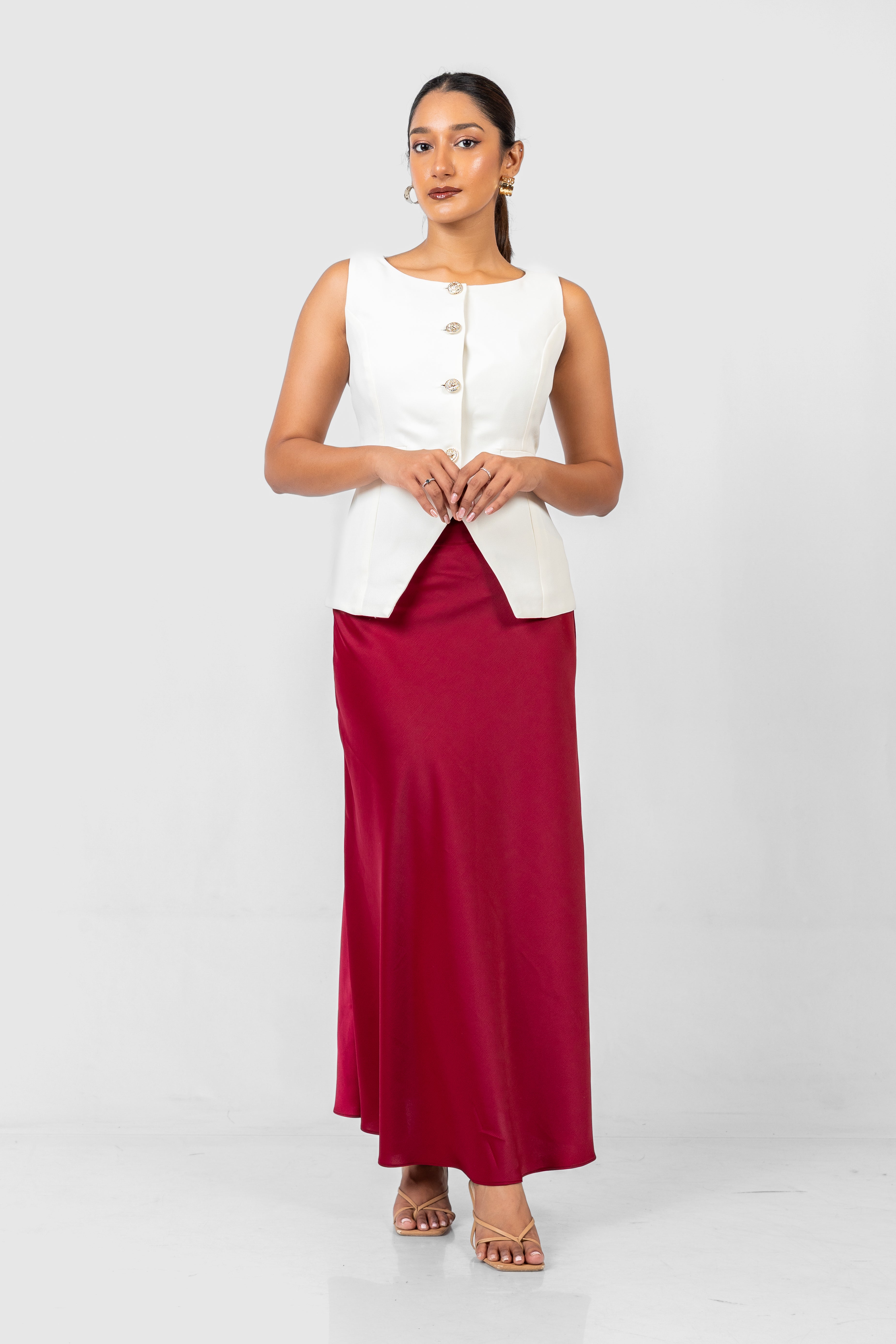 Classic Satin skirt with Scoop Neck Vest