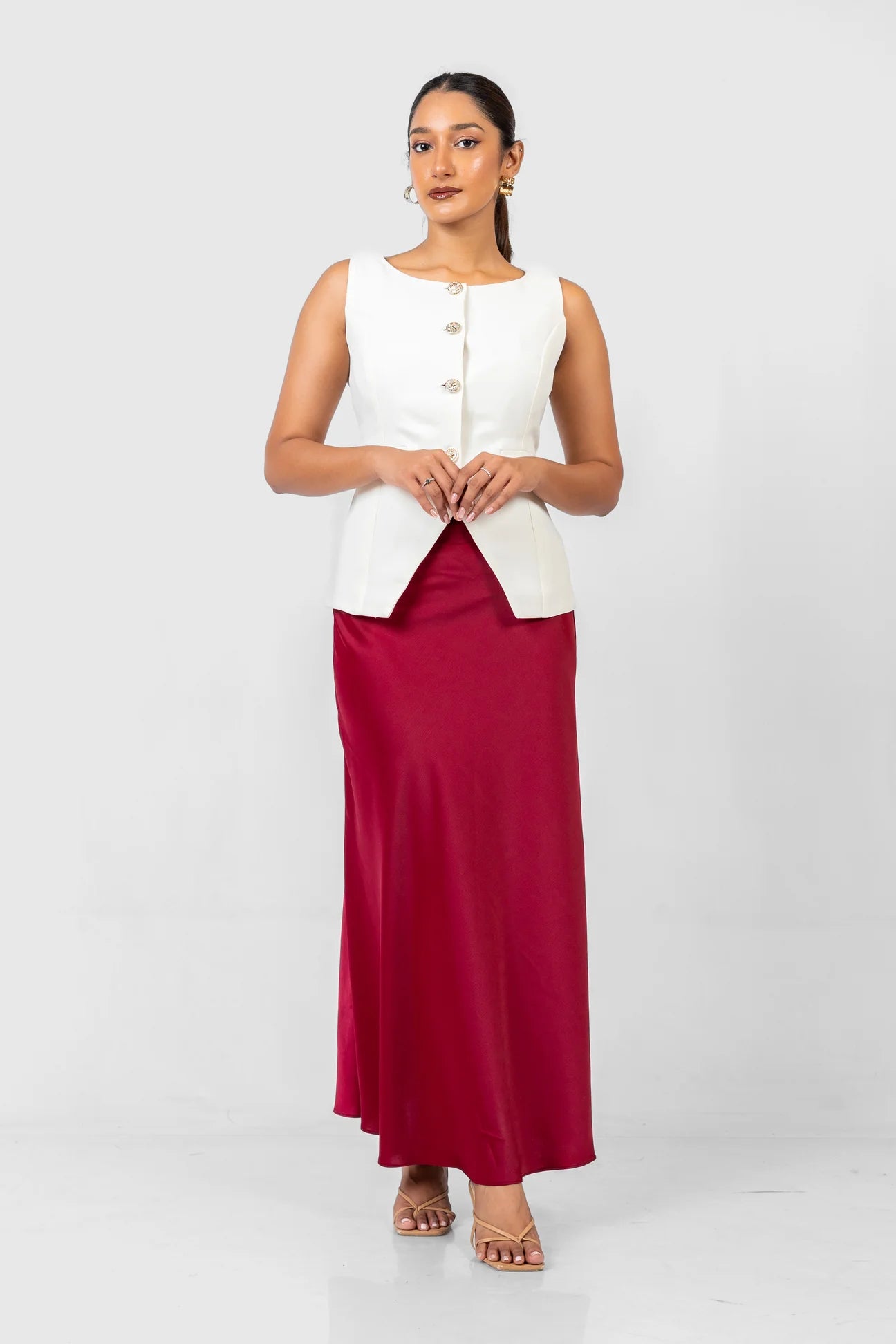 Classic Satin skirt with Scoop Neck Vest