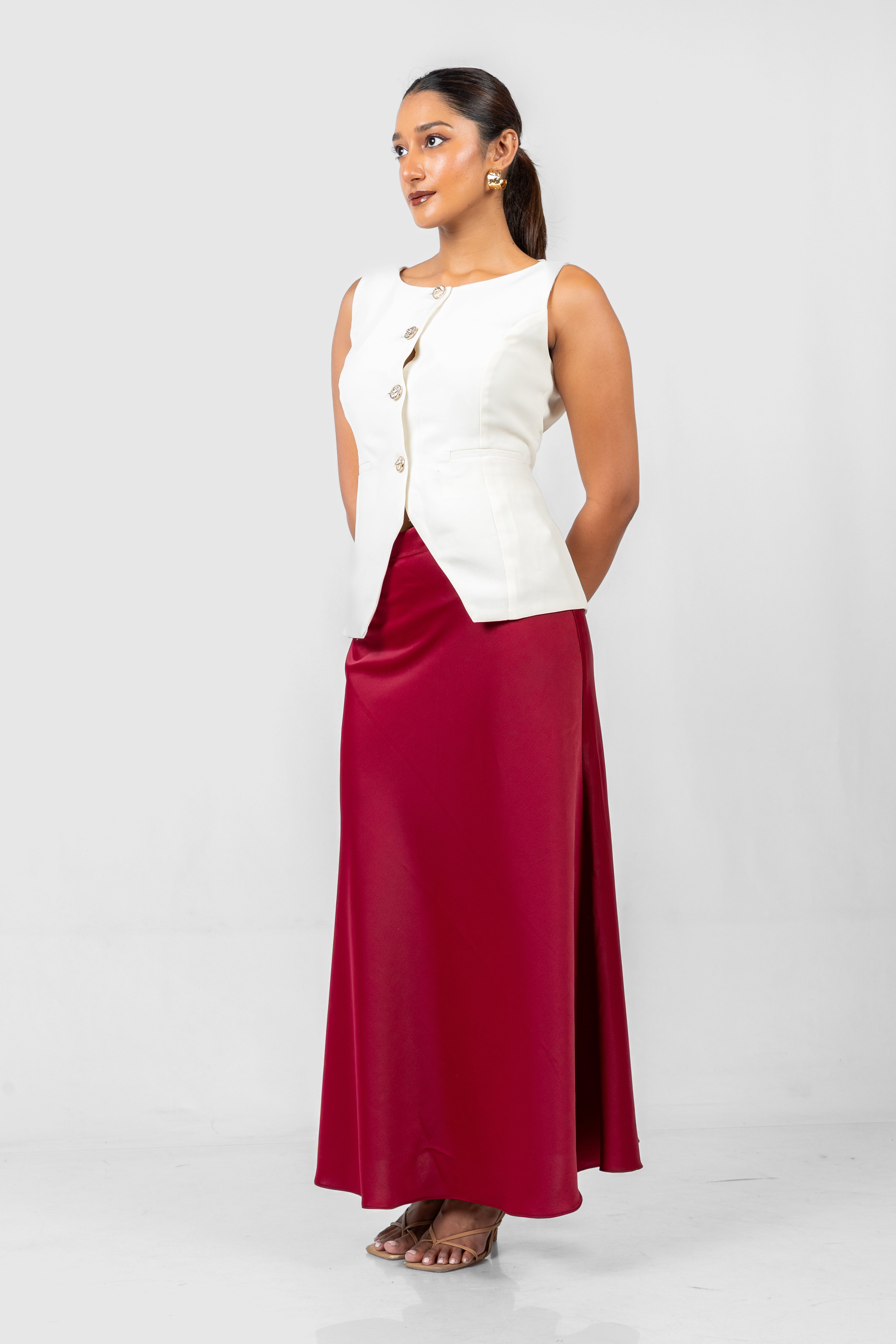 Classic Satin skirt with Scoop Neck Vest