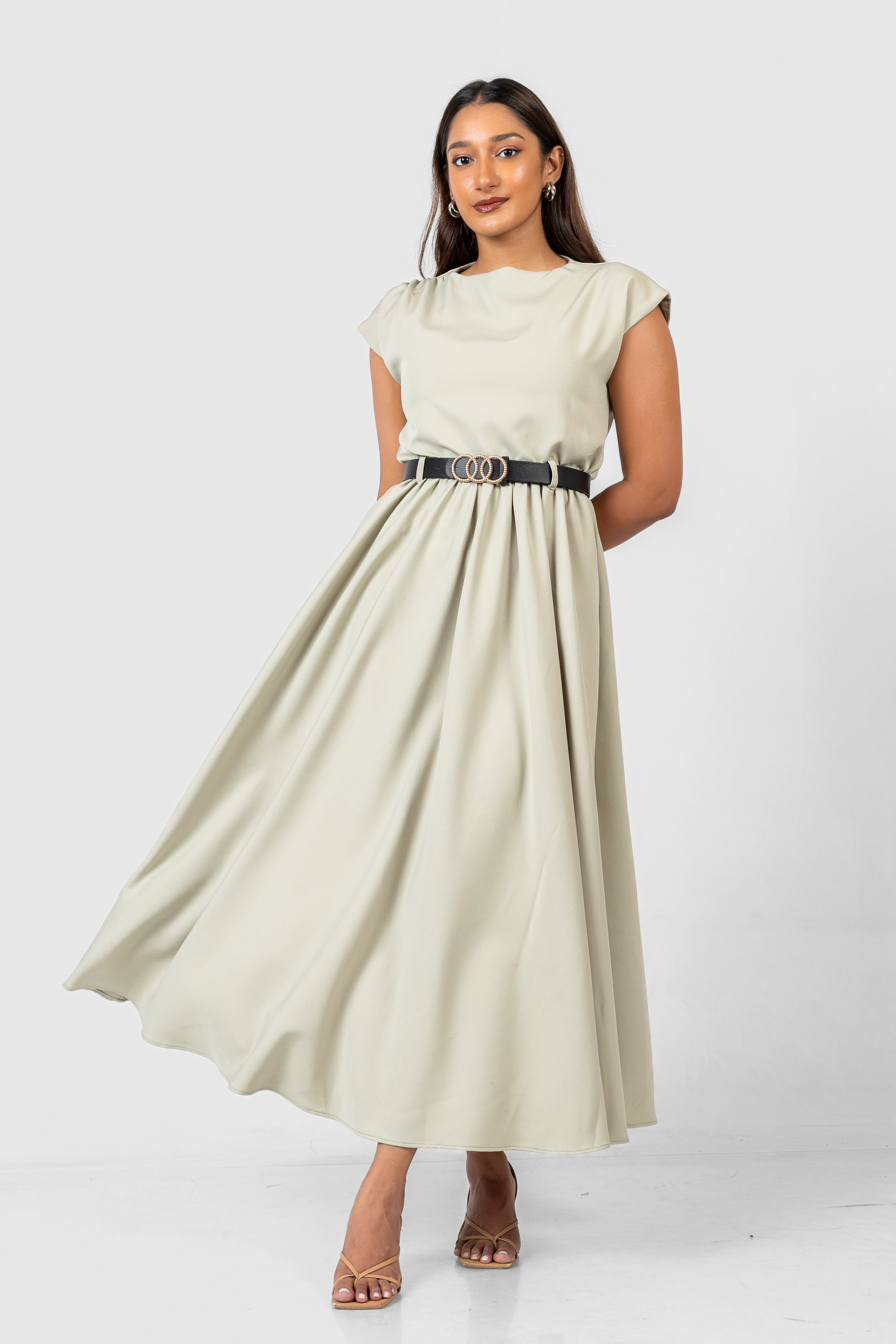 Sleeveless Dress with Belted Waist