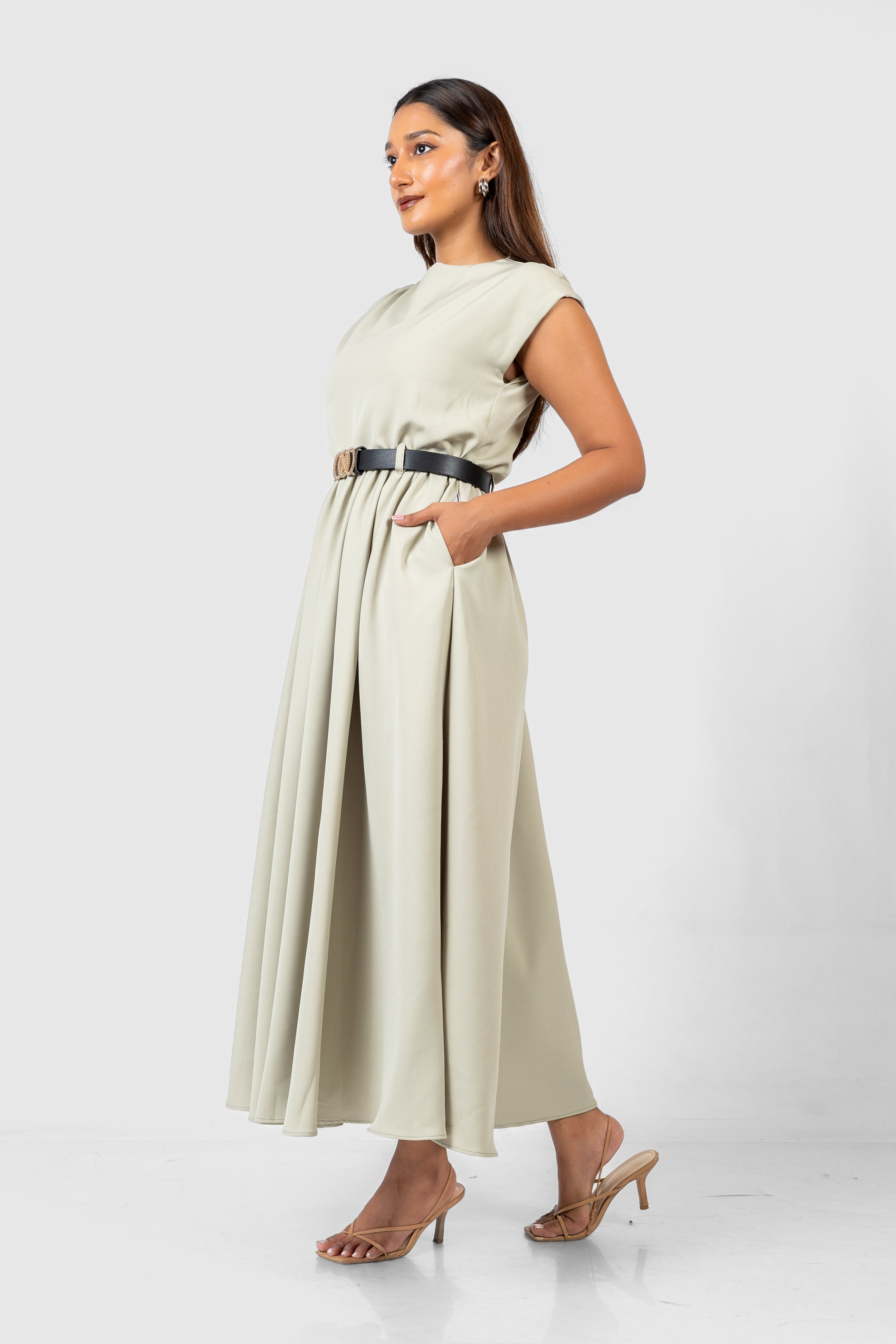 Sleeveless Dress with Belted Waist