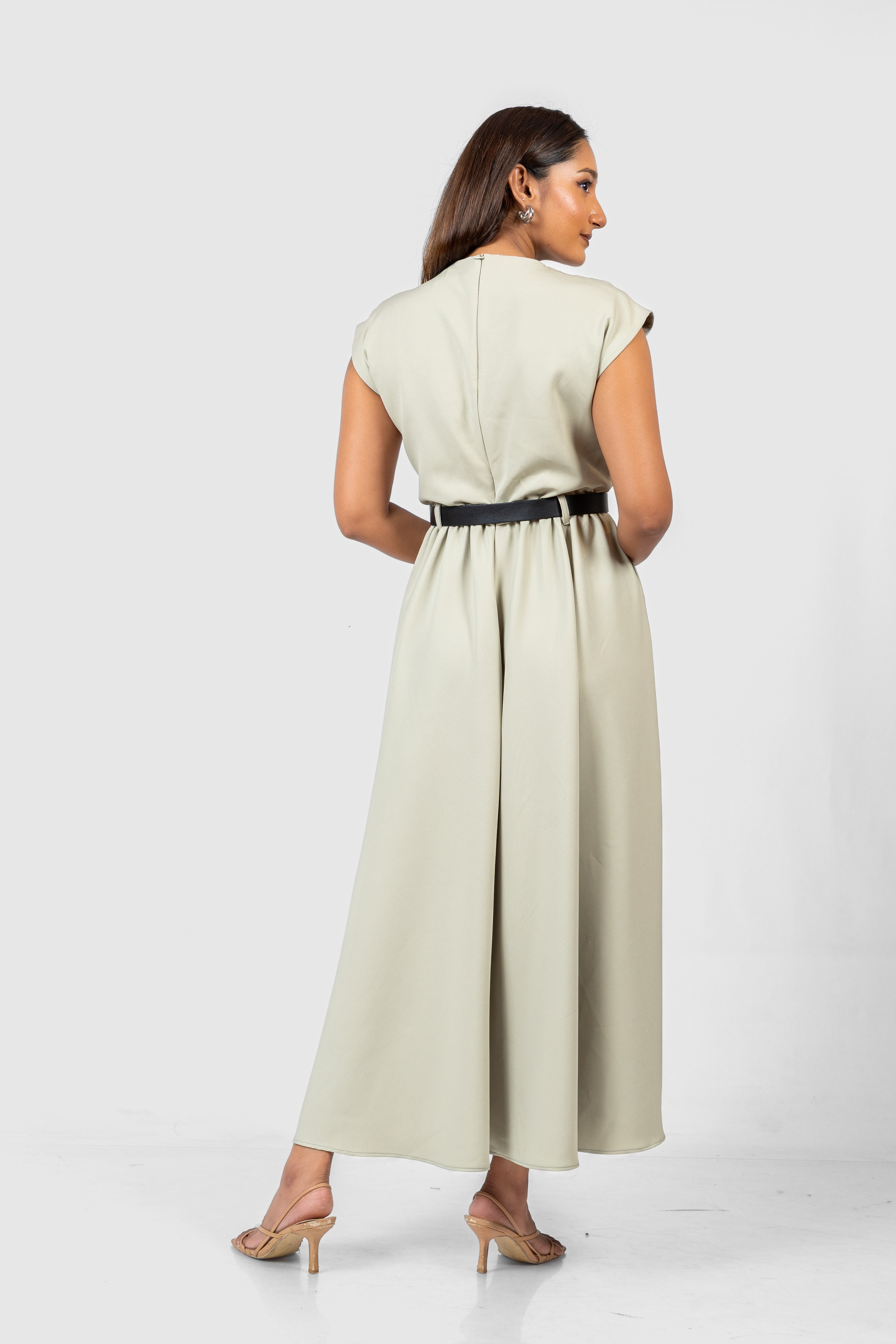 Sleeveless Dress with Belted Waist