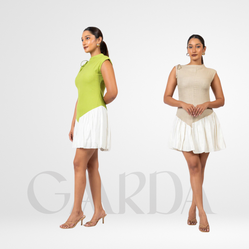 Linen Ruched Tie-Up Sleeveless Mini Dress